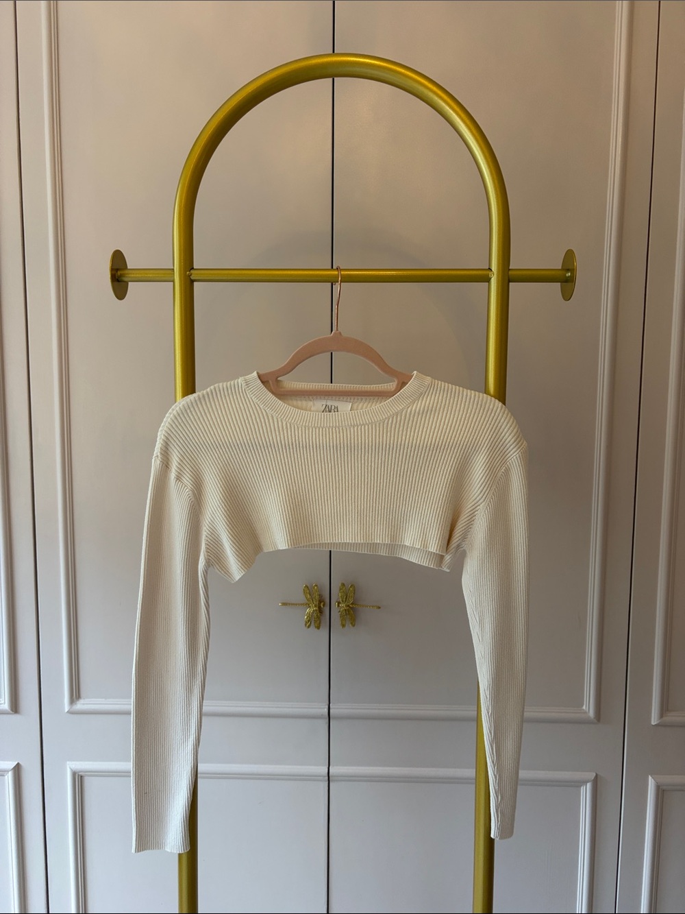 Zara kids Cream Ribbed Cropped Long-Sleeve Top
